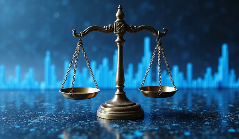 Abstract representation of legal scales and digital data